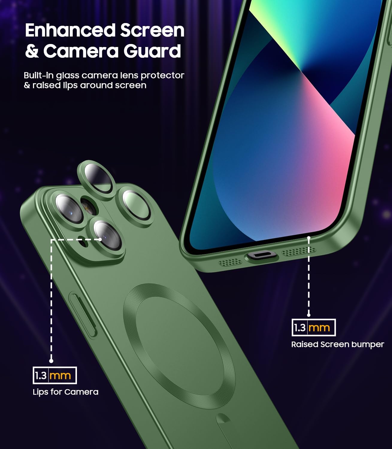 Magnetic for iPhone 13 Case [Compatible with MagSafe][Built-in Camera Lens Protector] Slim Soft Silicone Bumper Shockproof Metallic Luster Phone Case (Green)