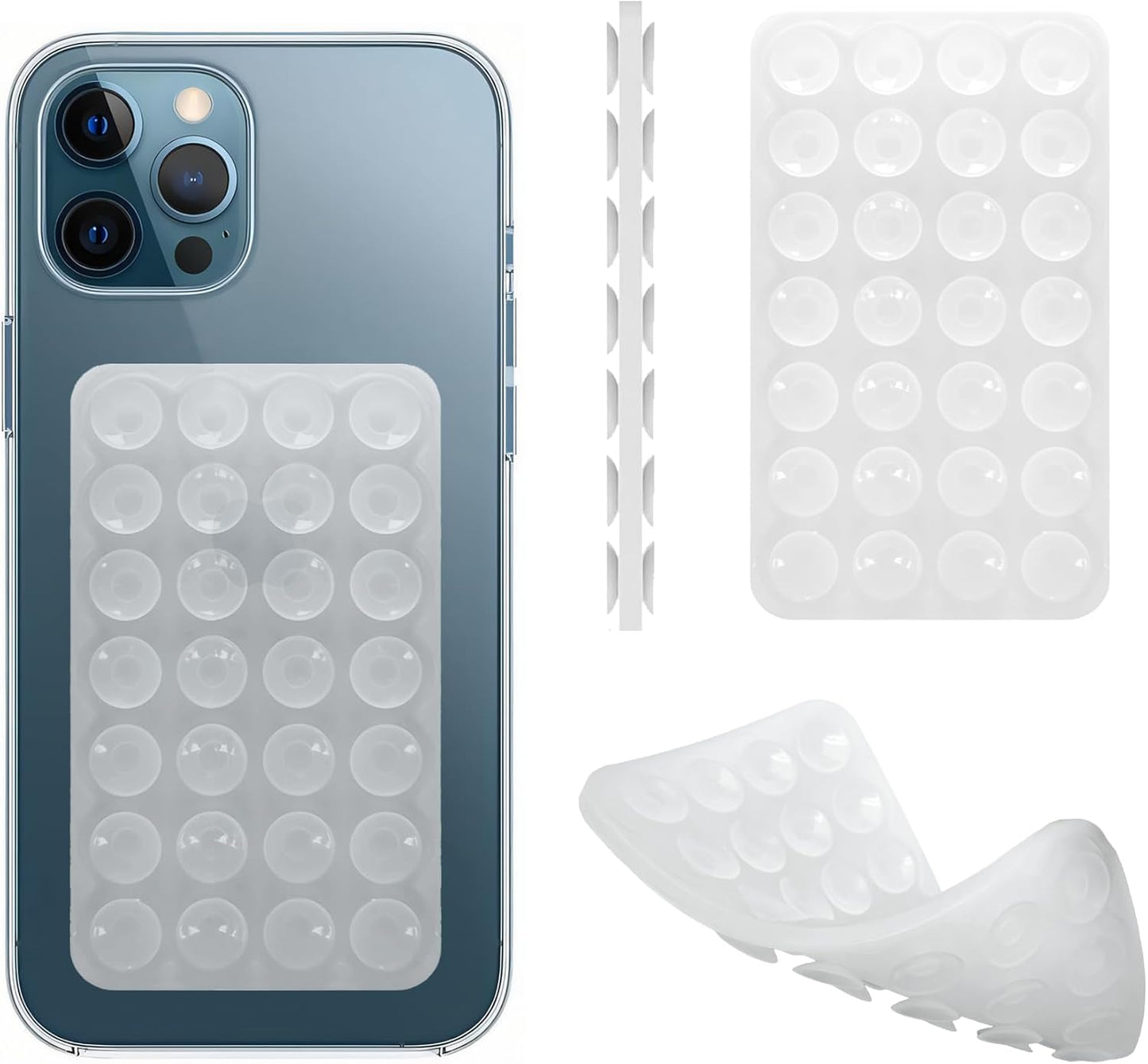 Silicone Double-Sided Suction Phone Case Detachable Mount, Car Dashboard Holder, Hands-Free Sticky Grip Phone Accessories for Selfies & Videos, - iphone & Android Compatible (3.74"x2.2", Transparent)