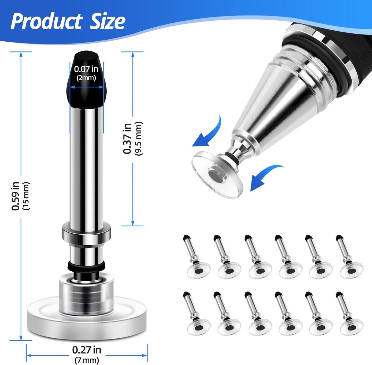 Stylus Tips Replacement Tips only [12 Pack] Passive Stylus Pen disc Universal nibs Compatible with Capacitive Touch Screen