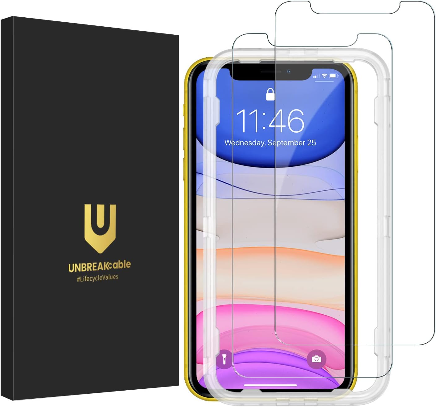 UNBREAKcable Screen Protector for iPhone 11/ iPhone XR 2 Pack, [Easy Installation Frame] [Anti-Scratch] [Anti-Fingerprint] [Bubble Free] Double Defense Premium Tempered Glass for iPhone 11/ XR 6.1"