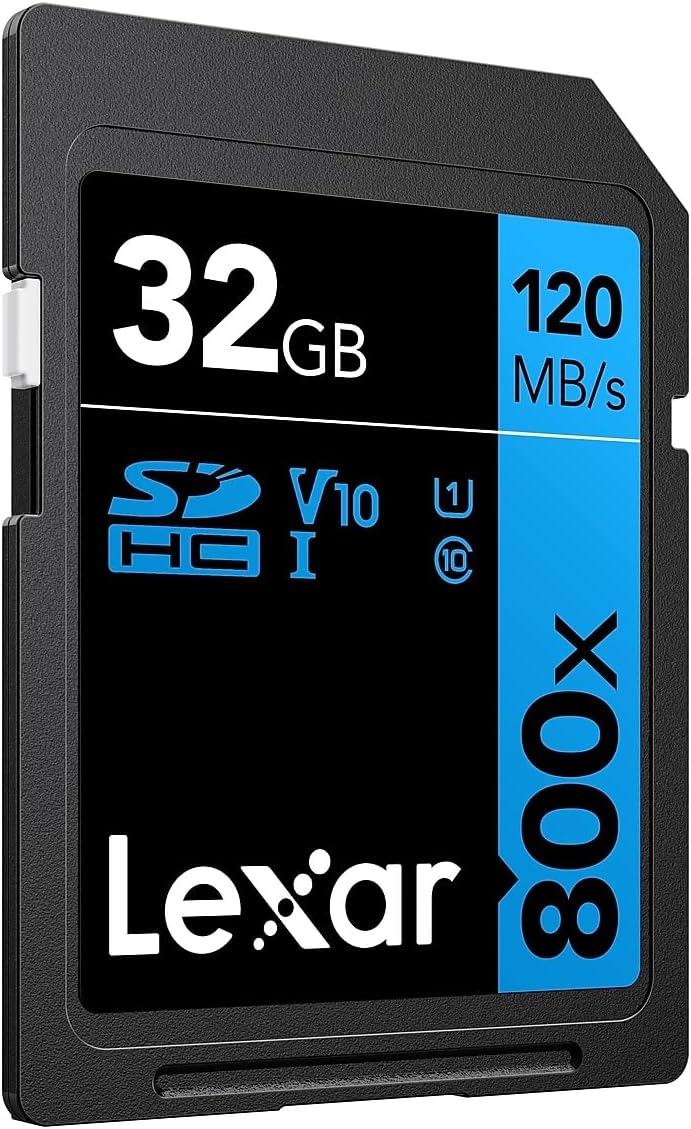 Lexar High-Performance 800x 32GB (2-Pack) SDHC UHS-I Memory Cards, C10, U1, V10, Full-HD & 4K Video, Up to 120MB/s Read, for Point-and-Shoot Cameras, Mid-Range DSLR, HD Camcorder (LSD0800032G-B2NNU)