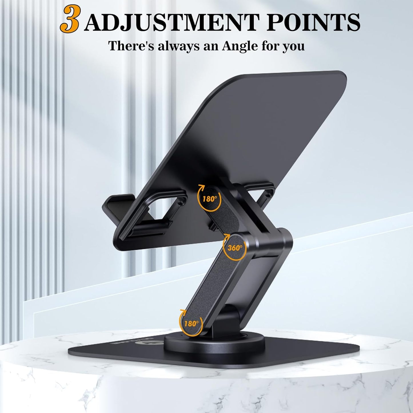 OCYCLONE for iPad Stand for Desk, 360 Rotating Adjustable Portable Monitor Tablet Holder Office Accessories Compatible with Kindle 4" - 15.6" Tablet iPad PS iPhone, Black