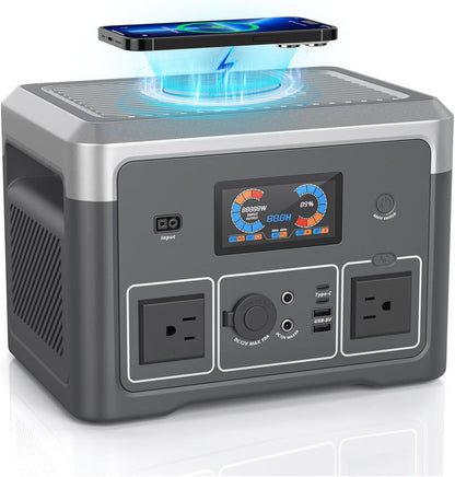 Portable Power Station, 384Wh LiFePO4 Battery Backup, 600W(1800W Peak) Solar Generator with 10 Outlets,UPS Function, Solar Power Station for Home Emergency,Camping,RV, Music Player&LED Lights