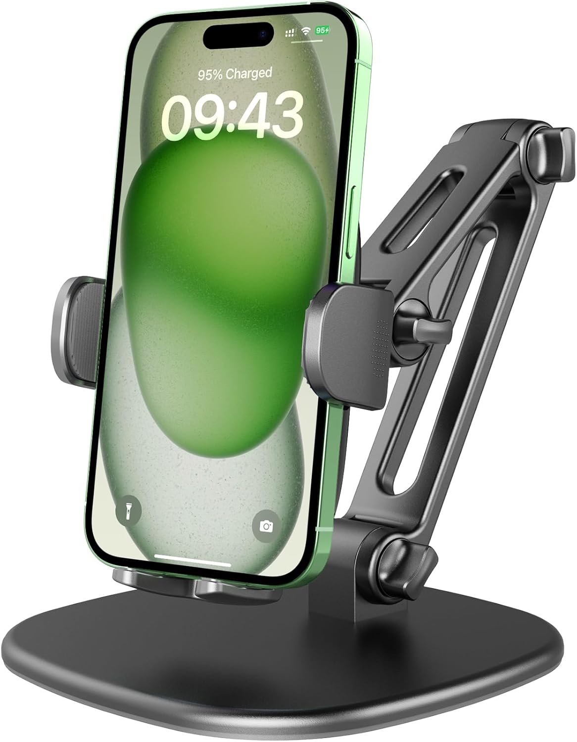 APPS2Car Phone Stand for Desk [No Dropping Stable Triple-Clamp Holder] Adjustable Height 360 Degree Rotation Heavy Base Thick Case Friendly, Multifunctional Cell Phones Stand for iPhone Android Phones