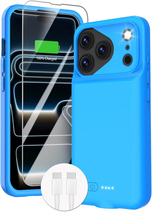 GIN FOXI Battery Case for iPhone 17 Pro, Charging Case Charger 8500mAh Ultra-Slim Lightweight Powerful Battery Pack 15W Fast Rechargeable Anti-Fall TPU Juice Box for iPhone 17 Pro (6.3") Blue