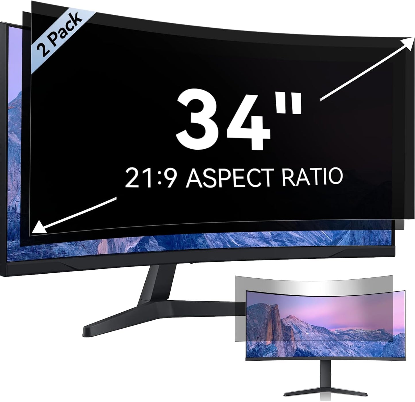[2-Pack] 34 Inch Computer Privacy Screen for 21:9 Aspect Ratio Widescreen Monitor, Eye Protection Anti Glare Blue Light Computer Monitor Privacy Filter, Removable Anti-Scratch Screen Protector Film 34