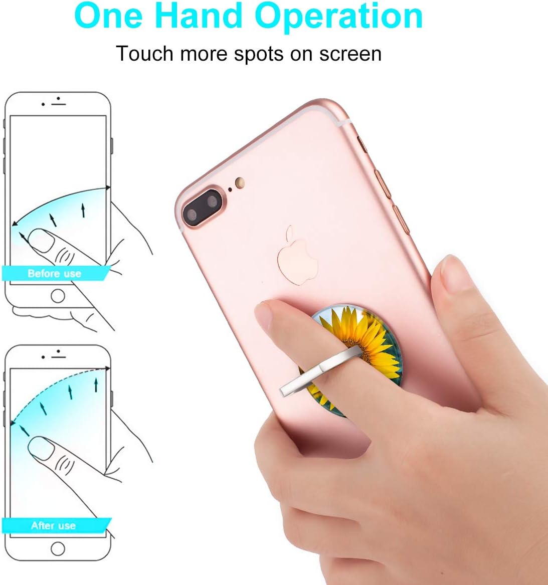 Bonoma Cell Phone Ring Holder Stand, 3 Pack Sunflowers 360 Rotation Universal Smartphone Ring Grip Stand Compatible with Smartphones and Tablets