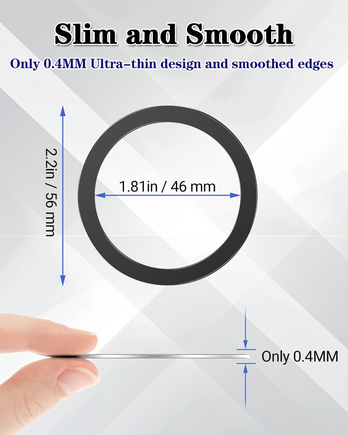 Metal Rings 10PCS,Ultra-Thin(0.4mm) for MagSafe Sticker,Magnetic Adapter,Phone Cases&Wireless Charger,Compatible with iPhone 16/15/14/13,Galaxy S24/S23/S22/Kindle (Black 10PCS)