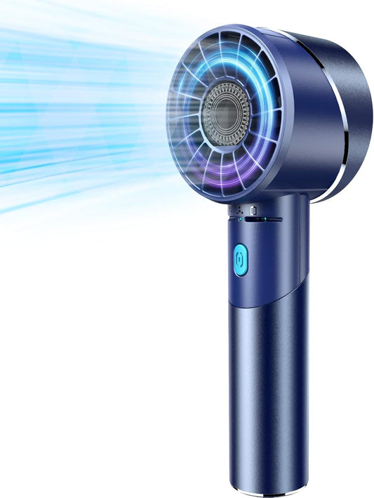 Handheld Fan, Mini Small Portable Turbo Fan, Rechargeable with 4 High Speeds Personal Fans, Max 16H Runtime, For Travel, Office, Outdoor - Dark Blue