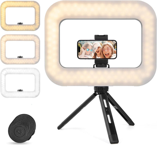 Smartphone Video Rig with Light + Tripod, Handheld LED Ring Light Selfie Light Mobile Video Stabilizer for Cameras, Smartphones, Sports Cameras, YouTube, TikTok, Makeup, Instagram, Vlogging