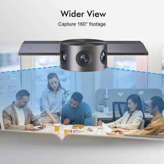 Panoramic 180° Video Camera, Immersive Video Conference Experience, both Overall and Speakers’ Close-up view, 1080P Webcam for Huddle Room and Homebased Office, Plug and Play with Micro SD Card Slot