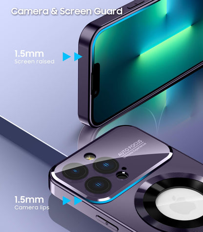 Magnetic for iPhone 13 Pro Max Case, Compatible with MagSafe, Built-in Camera Lens Protector, Logo View, Military Grade Drop Proof Phone Case Cover, Purple