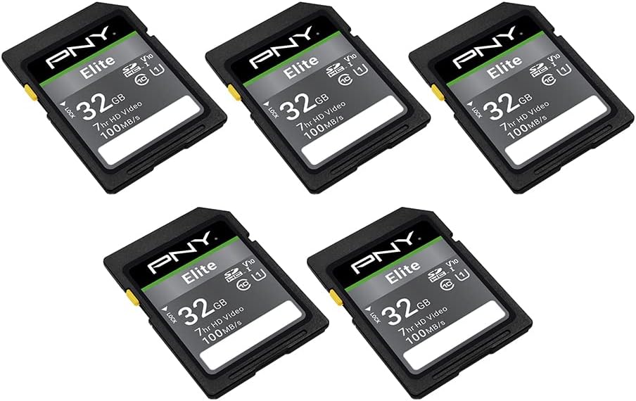 PNY 32GB & 64GB Elite Class 10 U1 V10 SDHC & SDXC Flash Memory Card Bundle - 100MB/s Read Speed