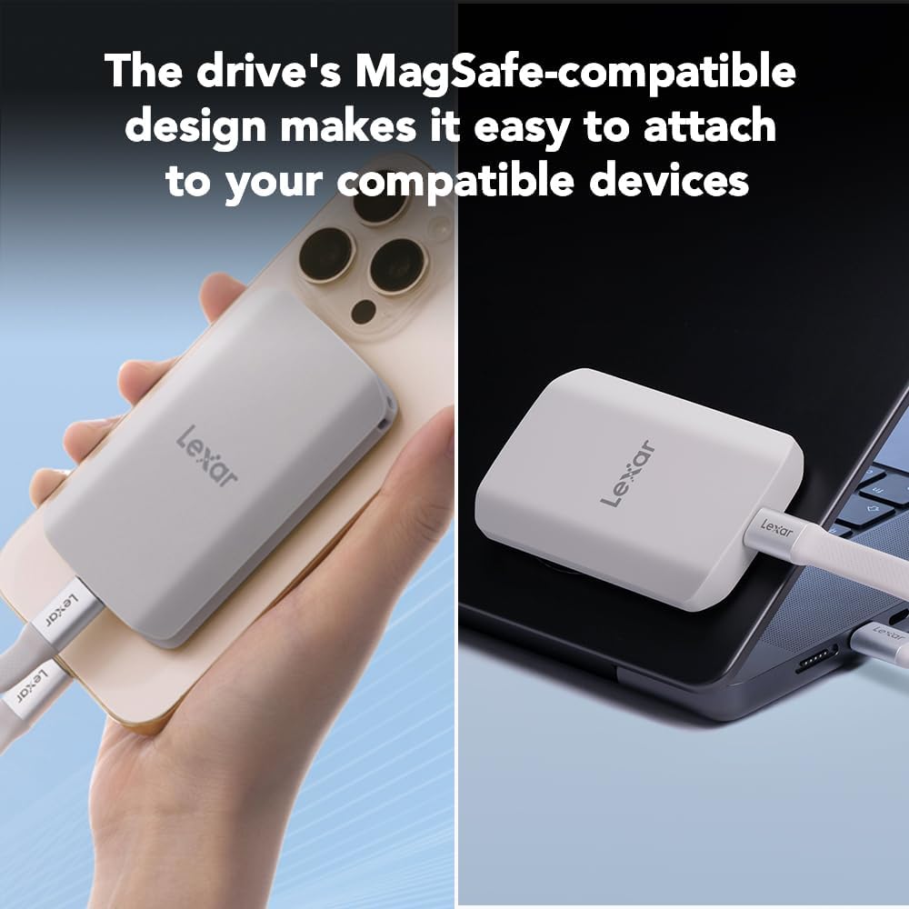 Lexar 1TB ES5 Magnetic External SSD, Up to 2000MB/s, Compatible w/MagSafe, USB-C Smartphones, iPhone 15/16 or Above, PC, Mac, Supports Apple ProRes & Samsung Pro Video, Silver (LES5XXX001T-RNWNU)