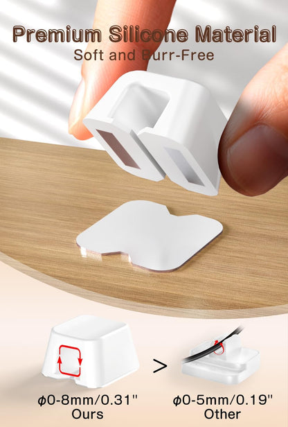 Maveek Magnetic Cable Clips, 5 Pack Square Cord Organizer with Magnets and Metal Plates, Silicone Cable Holders for USB C, HDMI, Ethernet, Charging Cords – Desk, Wall, Office & Car Use (White)