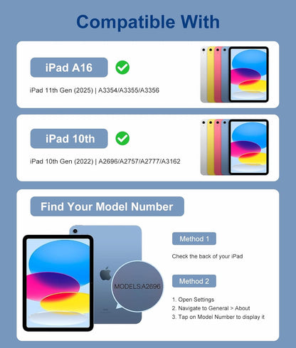 for iPad 10th Generation Case with Keyboard 10.9 Inch- Magnetic Wireless Keyboard Case with Pencil Holder Stain Proof Folio Cover for iPad (A16) 11th Gen 11 Inch 2025/10th Gen 2022 - Blue