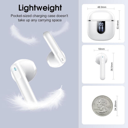 Wireless Earbuds, Bluetooth 5.4 Headphones with 3D Bass Stereo, 40H Ultralight in-Ear Buds, Bluetooth Earbuds with 4 ENC Noise Cancelling Mic, USB-C, IP7 Waterproof Earphones for Android iOS, Milky