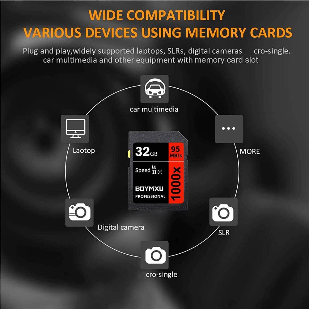 Professional 32GB Class 10 U3 Memory Card - Up to 95MB/s for Cameras & Camcorders - Red/Black