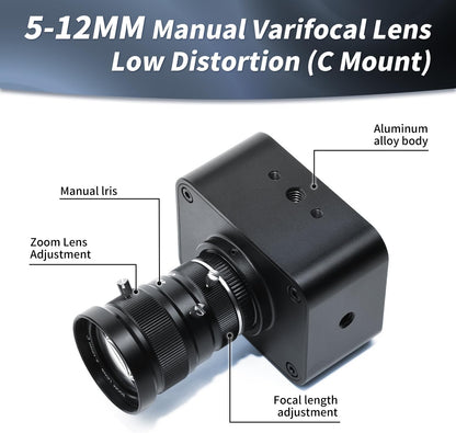 MOKOSE USB Camera 4K,USB3.0 Manual Focus Webcam with 5-12mm Varifocal Lens, IMX678 1/1.8" 8MP Sensor Support YUY2,Web Camera for Desktop Computer Laptop