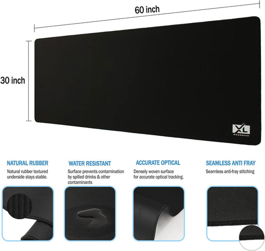 Big Desk Mouse Pad Extra Large for Gaming(60'' x 30'') - Super Thick Giant Mousepad for Full Desk with Rubber Base (Black, 4XL)