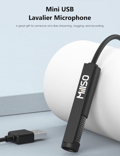 MillSO USB PC Microphone Plug & Play Omnidirectional External Lavalier Mini USB Microphone for Computer, Laptop, YouTube, Meeting, Recording, Podcasting, Gaming - 1.5m/4.9ft