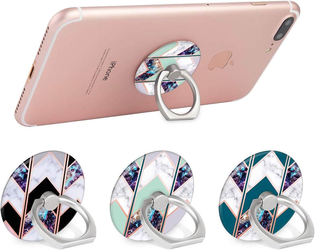 Bonoma Phone Ring Grip, 3 Pack Wave Geometric Marble 360 Degree Rotation 180 Degree Flip Finger Ring Stand Holder Compatible with Smartphones and Tablets