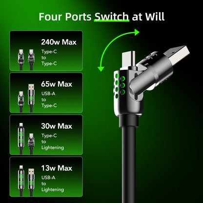 MFish 4-in-1 USB C Charging Cable, 6.6Ft Type C to Type C Cable, 240W Fast Charger for iPhone 16/15/14 Pro Plus Pro Max, for iPad MacBook Pro/Air, Laptops - Multi Charging Cable with USB-A