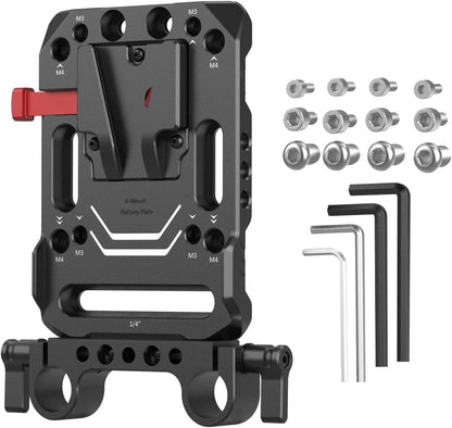 SMALLRIG V Mount Battery Plate, V-Lock Battery Plate with Dual 15mm Rod Clamp, 1/4"-20 & 3/8"-16 Threaded Holes V Mount Battery VB99 SE / VB99 / VB99 Pro, for Neewer PS099E