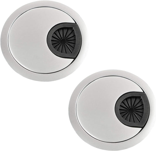 Desk Grommet for Wire Organizer,PC Computer Desk Plastic Grommet Cord, Tidy Cable Hole Cover Organizers,2 Pack (53mm, Silver)