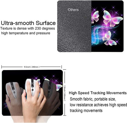 IMAYONDIA Glowing Night Pink Butterflies Mouse Mat - Square Waterproof Non-Slip Rubber Base Mouse Pad for Computer Laptop