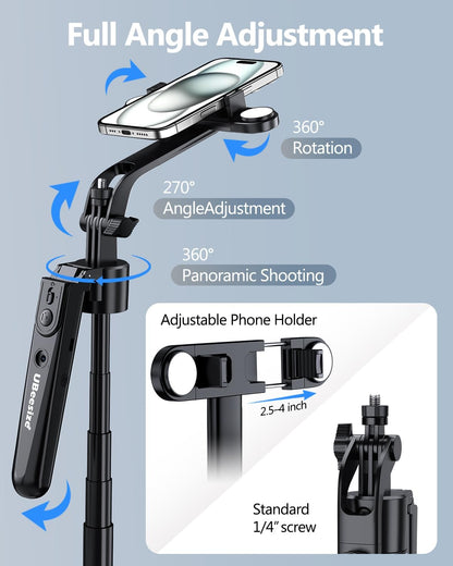 UBeesize 70'' Auto Face Tracking Tripod 360° Rotation with Stand, Phone Tripod with Fill Light, Selfie Stick & Phone Stand for Recording, Vlog/Live Stream/Video/TikTok, Compatible with iPhone/Android
