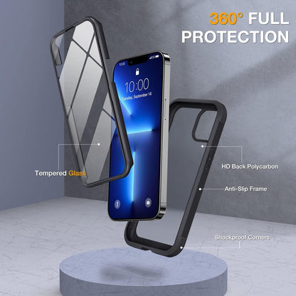 Miracase Glass Case for iPhone 13 Pro Max 6.7 inch, Upgrade Full-Body Clear Bumper Case with Built-in 9H Tempered Glass Screen Protector for iPhone 13 Pro Max, Matte Black