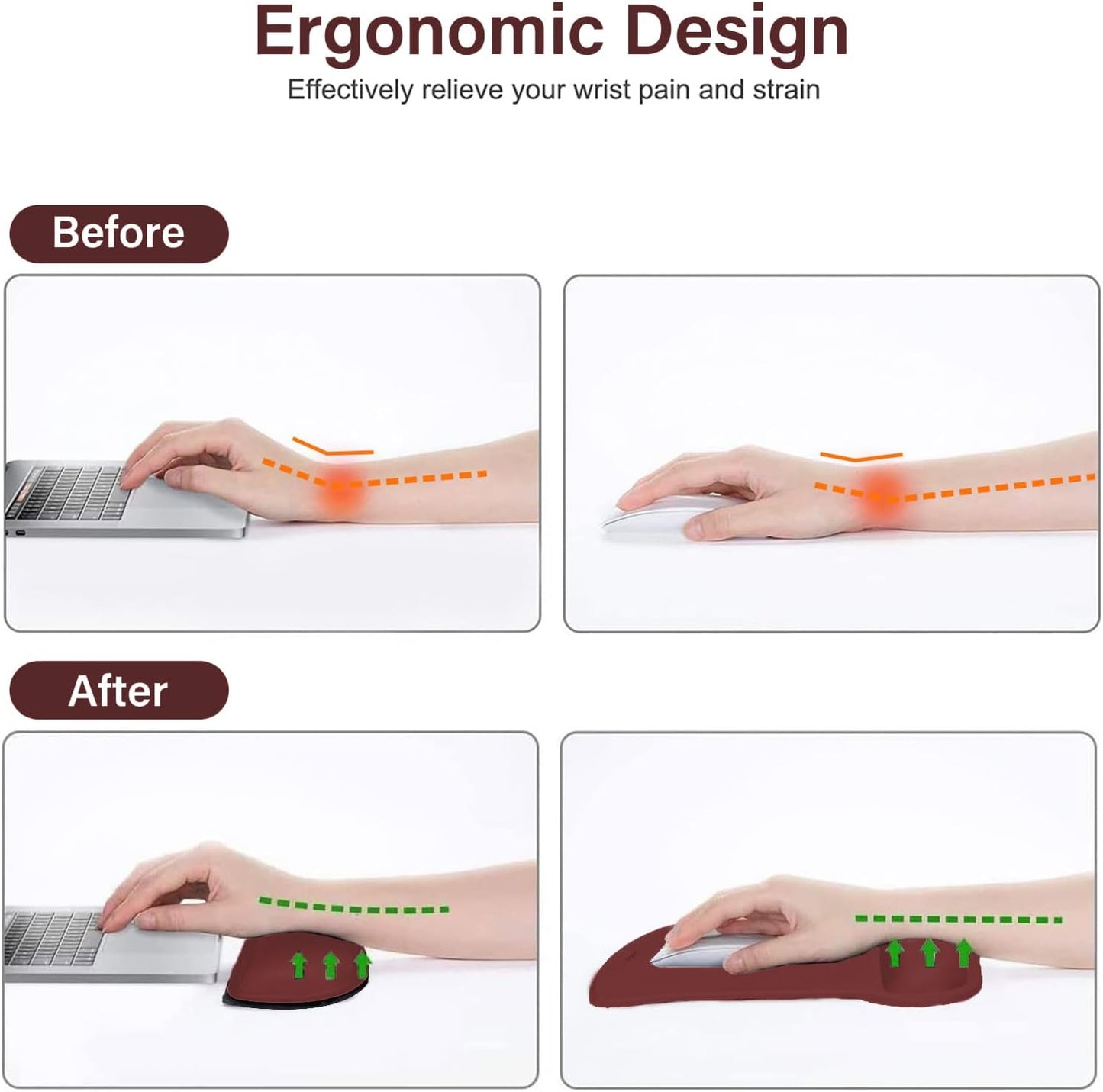 MOSISO Wrist Rest Support for Mouse Pad & Keyboard Set, Ergonomic Mousepad Non-Slip Base Home/Office Pain Relief & Easy Typing Cushion with Neoprene Cloth & Raised Memory Foam, Wine Red