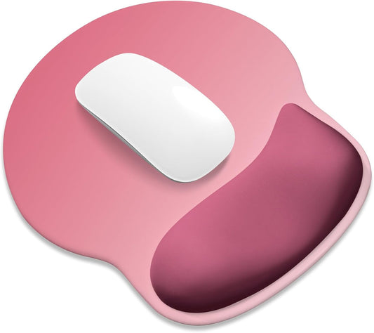 ITNRSIIET Ergonomic Mouse Pad with Wider Memory Foam Wrist Rest +17% - Curved Cushion Reduces Pressure 20%, Pain Relief, Non-Slip, Smooth, Cute Colors, 9.85 x 9 in, Pink Ombre