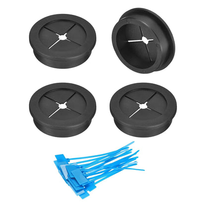 uxcell 4Pcs Cable Cord Grommet, 1-9/16"(40mm) Rubber Desk Grommets Wire Pass Through Hole Cover with Marked Cable Ties for Home Office Cable Wire Protection, Black