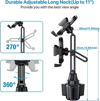 Miracase [2025 Latest Upgraded] Universal Cup Phone Holder for Car, [Rotatable & Adjustable] Long Neck Car Cup Holder Phone Mount Compatible with iPhone, Samsung, Google & More Smartphones