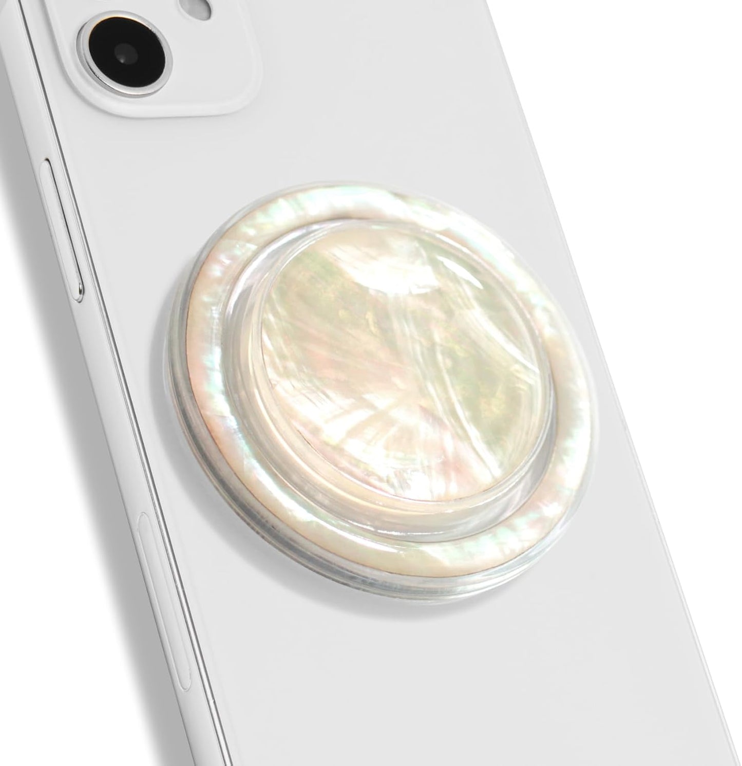 OnTheGrip Cute Natural Seashell Design Round Shape Collapsible Mobile Phone Grip Stand Holder for Smartphone Tablet Cell Phone Accessory (Crème)