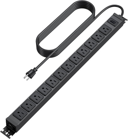HHSOET 360° Rotating 12 Outlet Mountable Power Strip, Metal Gaming Table Mounted Outlet Strip, Heavy Duty Wall Mount Surge Protector with Switch, Works Great and Very Versatile, 10ft Power Cord.Black