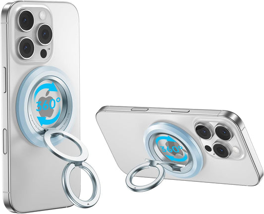 SYNCWIRE Magnetic Phone Ring Holder for MagSafe, 360° Rotation Dual Sided Magnet Grip Cell Phone Ring Stand Finger Kickstand Compatible with iPhone 16 15 14 13 12 Pro Max fits MagSafe - Blue