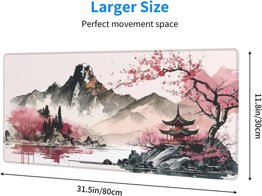 Watercolor Japanese Large Gaming Mouse Pad,Mouse Pad Gaming 31.5 x 11.8 in Mouse Mat Desk Pad,Large Desk Mat,Extended Keyboard Mousepad with Non-Slip Base and Stitched Edge for Desk Home Office