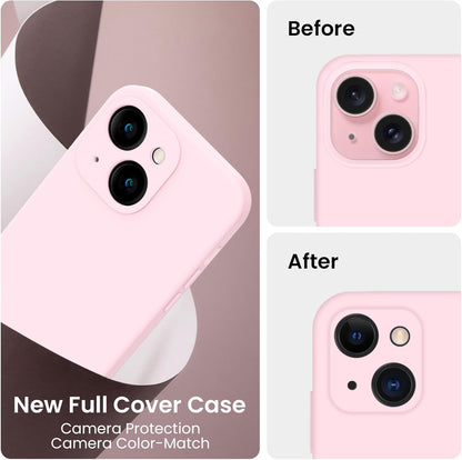 FireNova Designed for iPhone 15 Case, Silicone Upgraded [Camera Protection] Phone Case with [2 Screen Protectors], Soft Anti-Scratch Microfiber Lining Inside, 6.1 inch, Chalk Pink