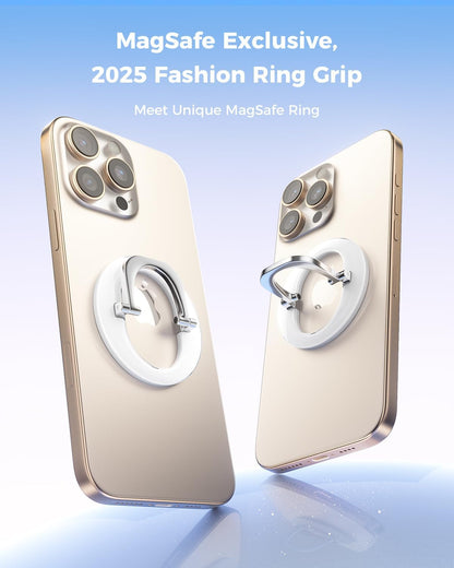 SUPERONE for MagSafe Phone Grip, Adjustable Magnetic Phone Ring Holder Removable Finger Phone Ring Kickstand Compatible with MagSafe Accessories Only for iPhone 16 & 15 & 14 & 13 & 12 Series - White