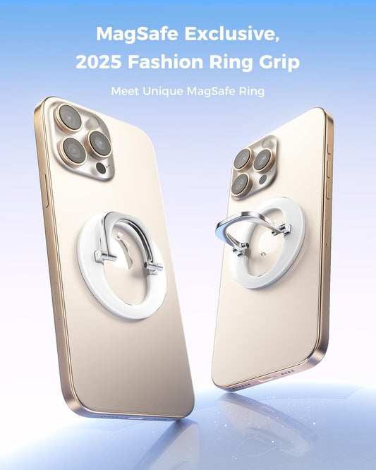 SUPERONE for MagSafe Phone Grip, Adjustable Magnetic Phone Ring Holder Removable Finger Phone Ring Kickstand Compatible with MagSafe Accessories Only for iPhone 16 & 15 & 14 & 13 & 12 Series - White