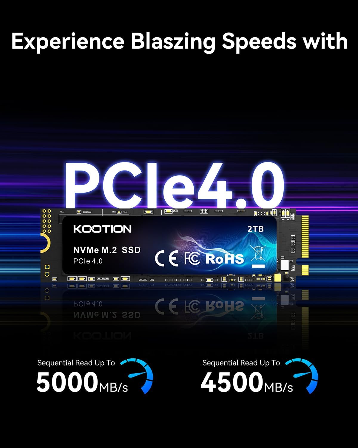 KOOTION 2TB NVMe Internal SSD PCIe 4.0, M.2 2280 NVMe Gen 4 Internal Solid State Drive Up to 5000MB/s, Storage Memory for PC