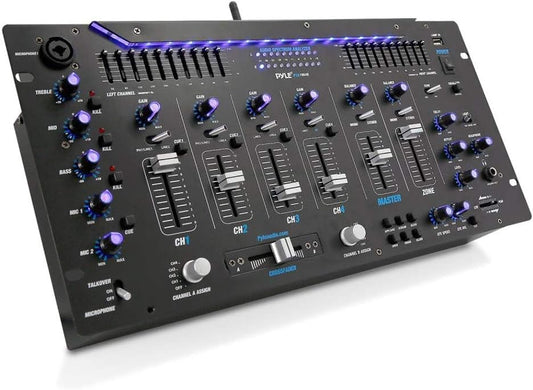 Pyle 6 Channel Mixer DJ Controller with Bluetooth, Professional Sound Digital Mixing System with LED Illumination, Slider Controls, Speed Control, 10 Band Equalizer 5U Rack Mount System - PYD1964B.5
