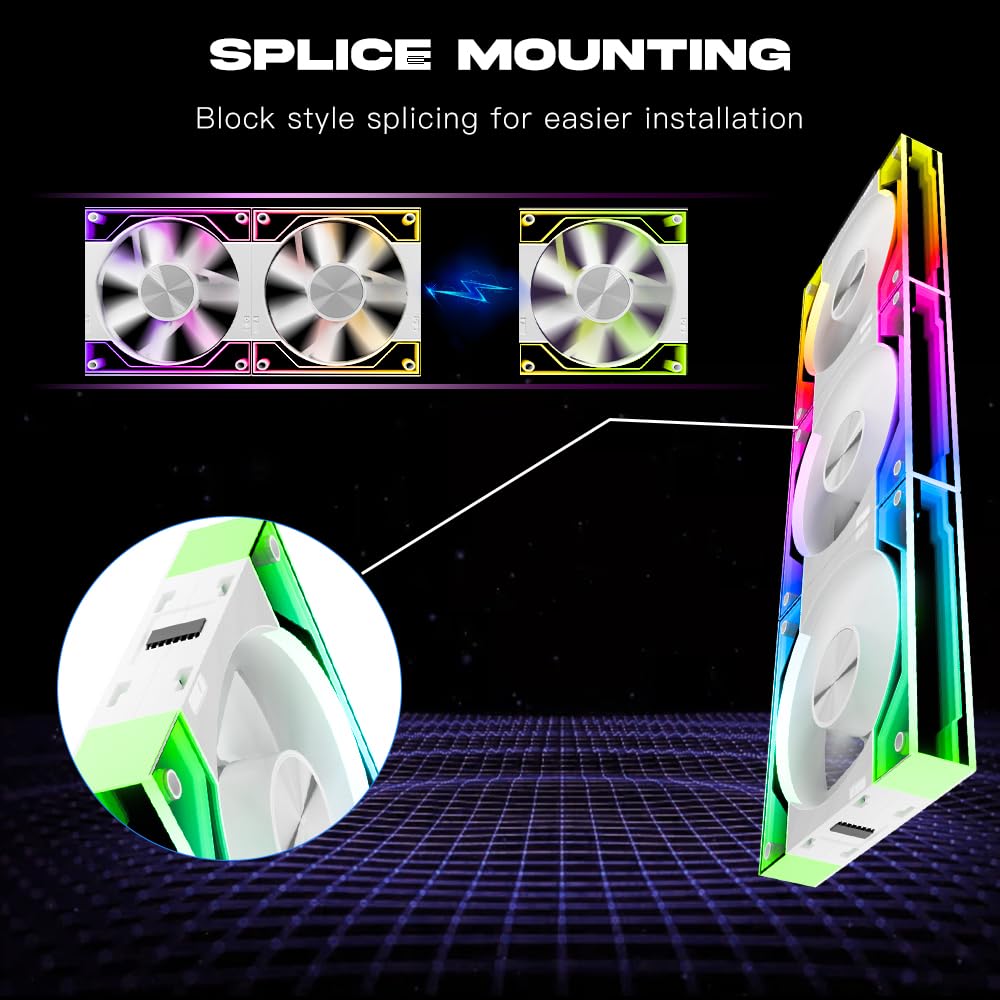 Jungle Leopard Interstellar V3 120mm PC Case Fan Infinity Mirror Module Daisy-Chain 120mm RGB PWM Fan Triple Pack Suitable for Computer Case & 360mm AIO Cooler(White-3Pack
