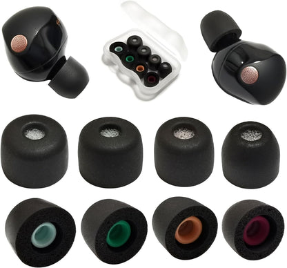 Memory Foam Ear Tips for Sony WF-1000XM5 Filter Screen Earbuds Tips for WF-1000XM5 WF-1000XM4 fit Charging Case, 4 Pairs Black
