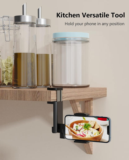 MiiKARE Airplane Travel Essentials Phone Holder, Universal Handsfree Phone Mount for Flying with 360 Degree Rotation, Accessory for Airplane, Travel Must Haves Phone Stand for Desk, Black&Black