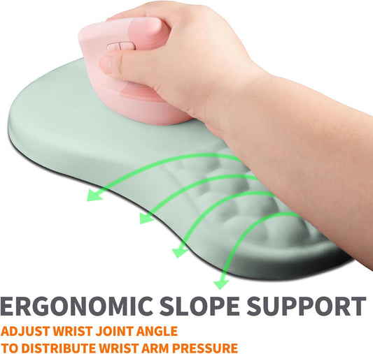Ergonomic Joint Wrist Support Mouse Pad with Memory Foam Cushion Massage Bump, Carpal Tunnel Pain Relief Mousepad Slope Design for Wrist Rest, 11.8x7.9 in, LightCyan