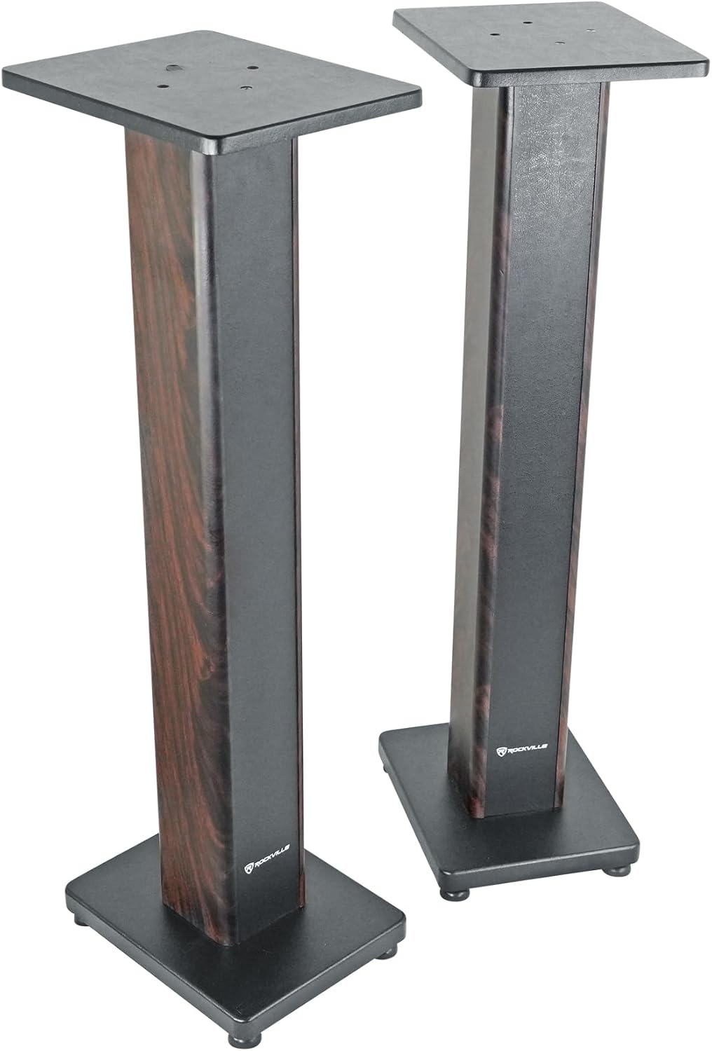 Rockville RHTSD 36" Bookshelf Speaker Stands, Dark Wood Grain, Dual Top Plates, Sand-Fillable Design, 60 lbs Capacity, for Home Theater and Studio Audio